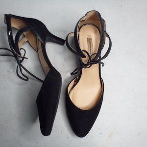 Alex Marie low heel black suede cut out ankle tie size 7 1/2'.